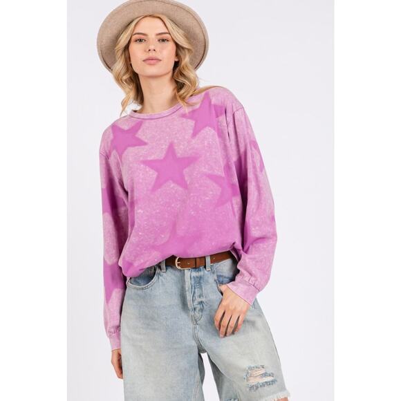 SAGE + FIG Mineral Wash Star Graphic Print Long Sleeves T-Shirt | Moonlit Mauve - Picture 3 of 7